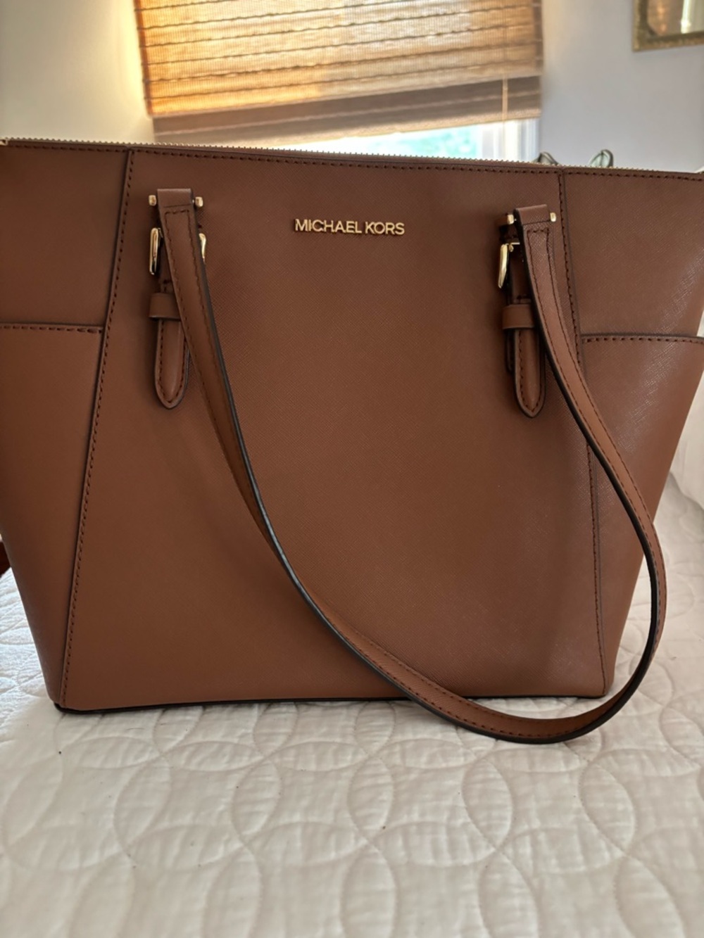 Michael Kors Brown Saffiano Tote with Gold Hardware